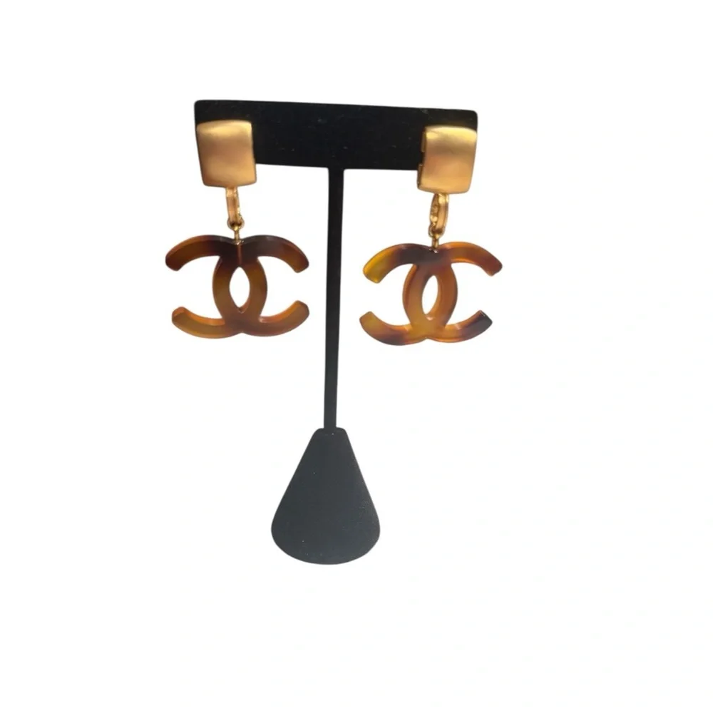 Upcycled Chanel Chic Tortoise Shell Earrings - Picture 2 of 4
